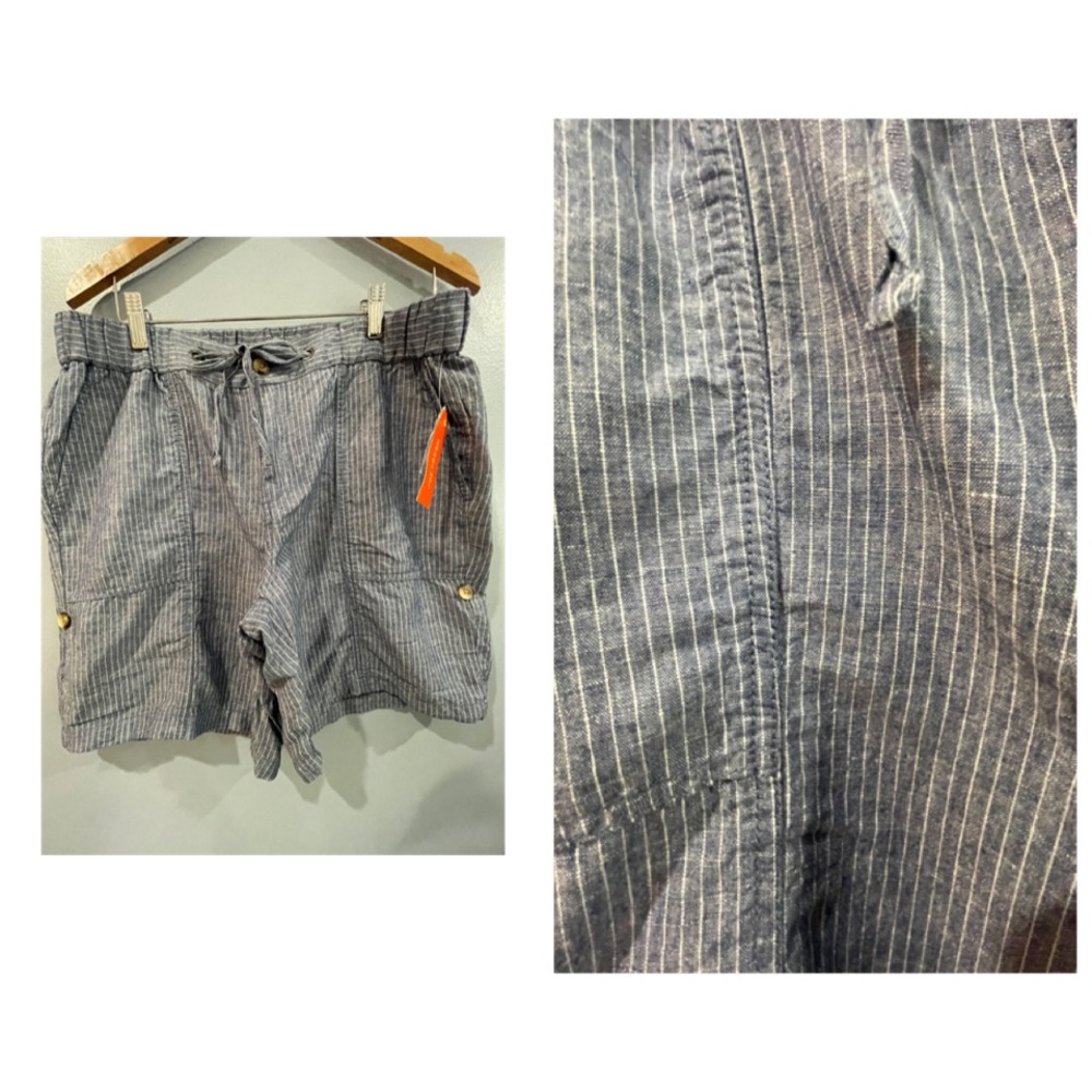Joe Fresh Blue Pinstripe Elastic Waist Women’s Shorts Size 12 NWT